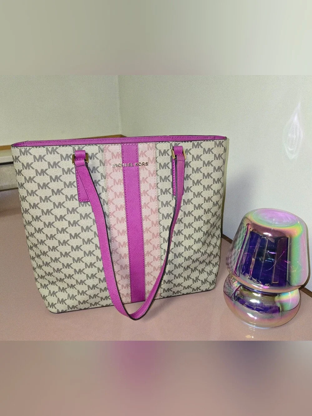 Michael Kors Hot Pink Saffiano Shoulder Bag with Gold Hardware